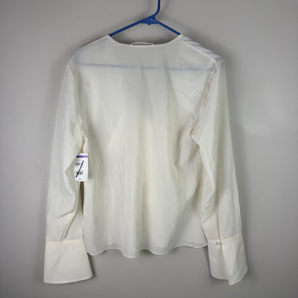 FRAME Silk Ruffle Blouse Cream Medium V Neck Long Sleeve Luxury Designer Top - Picture 8 of 8